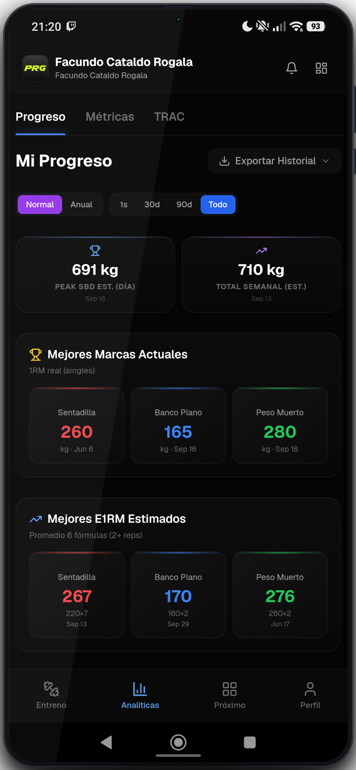 App del atleta en el celular